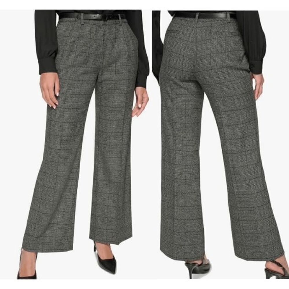 Calvin Klein Women's Petite Menswear Wide-Leg Pants Charcoal NWT 12
